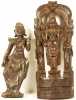 Two Nepalese  Wooden Carvings and Tibetan Cloth