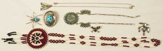 Native American; Silver and bead pendants
