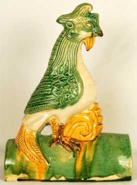 Chinese Tang Style Glazed Roof Tile in the form of a cock