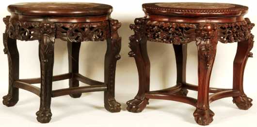 Two Marble Top Carved Low Tables