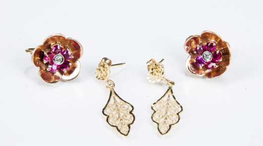 14k Gold and Ruby Earrings