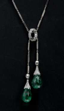Platinum Emerald and Diamond Necklace.