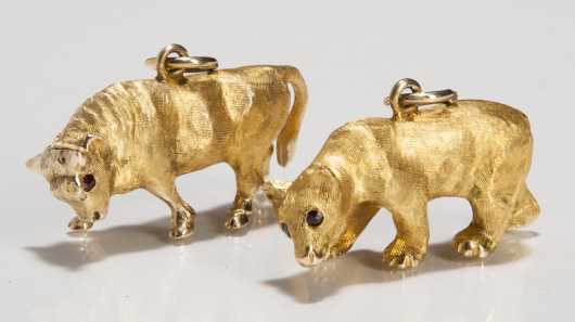 14k Yellow Gold Bear and Bull Charms