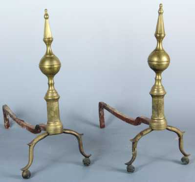 Pair of Brass Federal Andirons