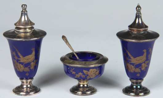Silver Plate and Enamel Salt and Peppers