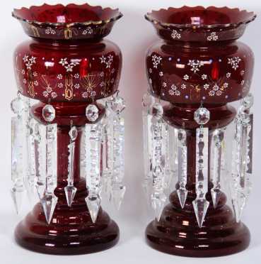 Pair of Ruby Glass Mantle Garnitures