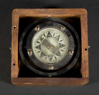 gimballed compass oak case lot