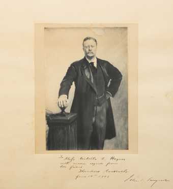 Theodore Roosevelt /  John Singer Sargent inscribed and signed presentation portrait to Ms. Hagner, White House social secretary, 1903.
