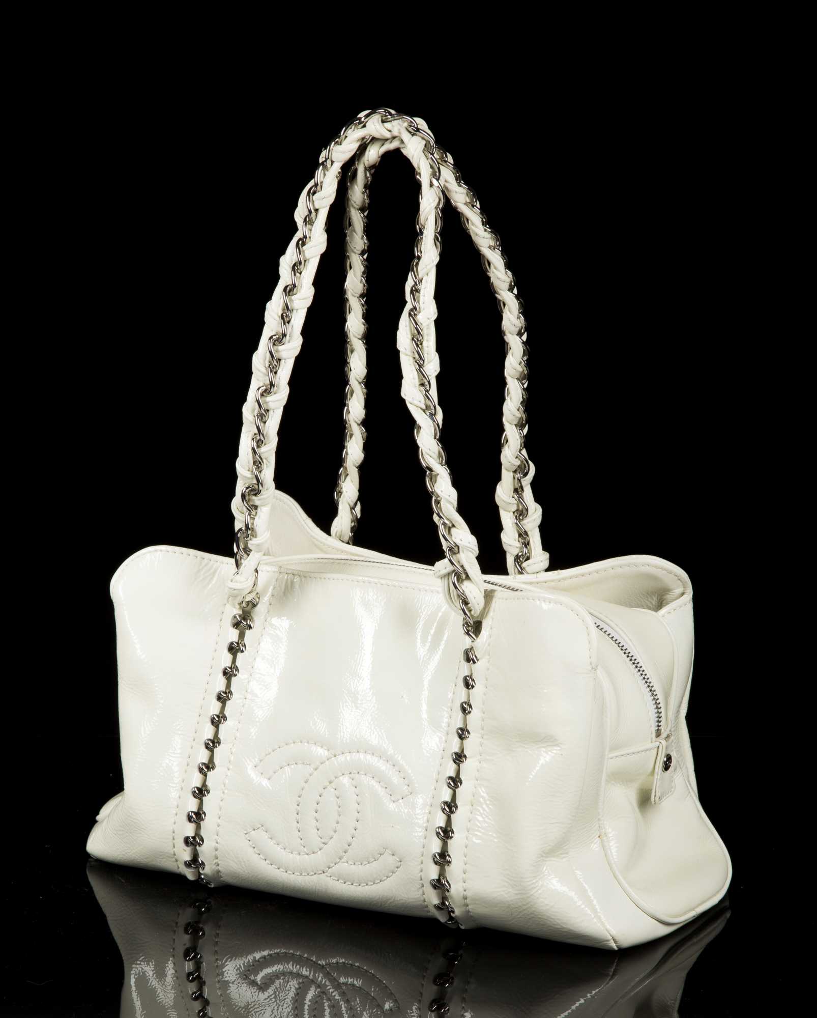 white patent leather chanel bag