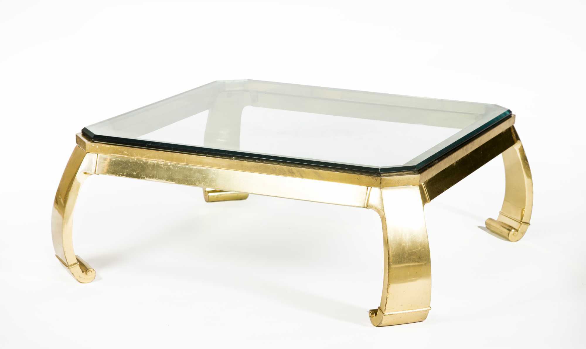 Karl Springer Hollywood Regency Brass And Glass Coffee Table