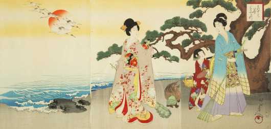 "Chikanobu" Japanese Triptych Block Print