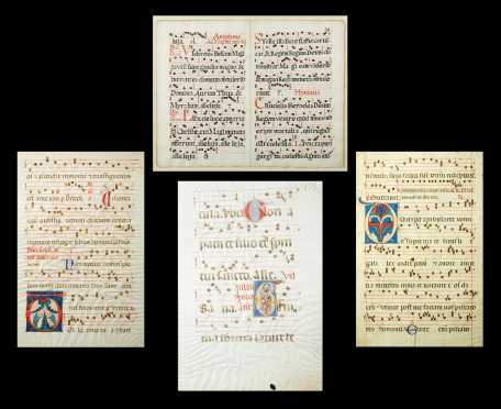 Lot of Four Framed Illuminated Musical Manuscripts