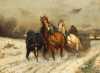 Scott Leighton, Oil Painting of Four Horses Pulling a Sleigh