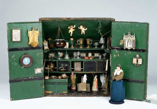 Early Religious Diorama With Two Door Opening in Front