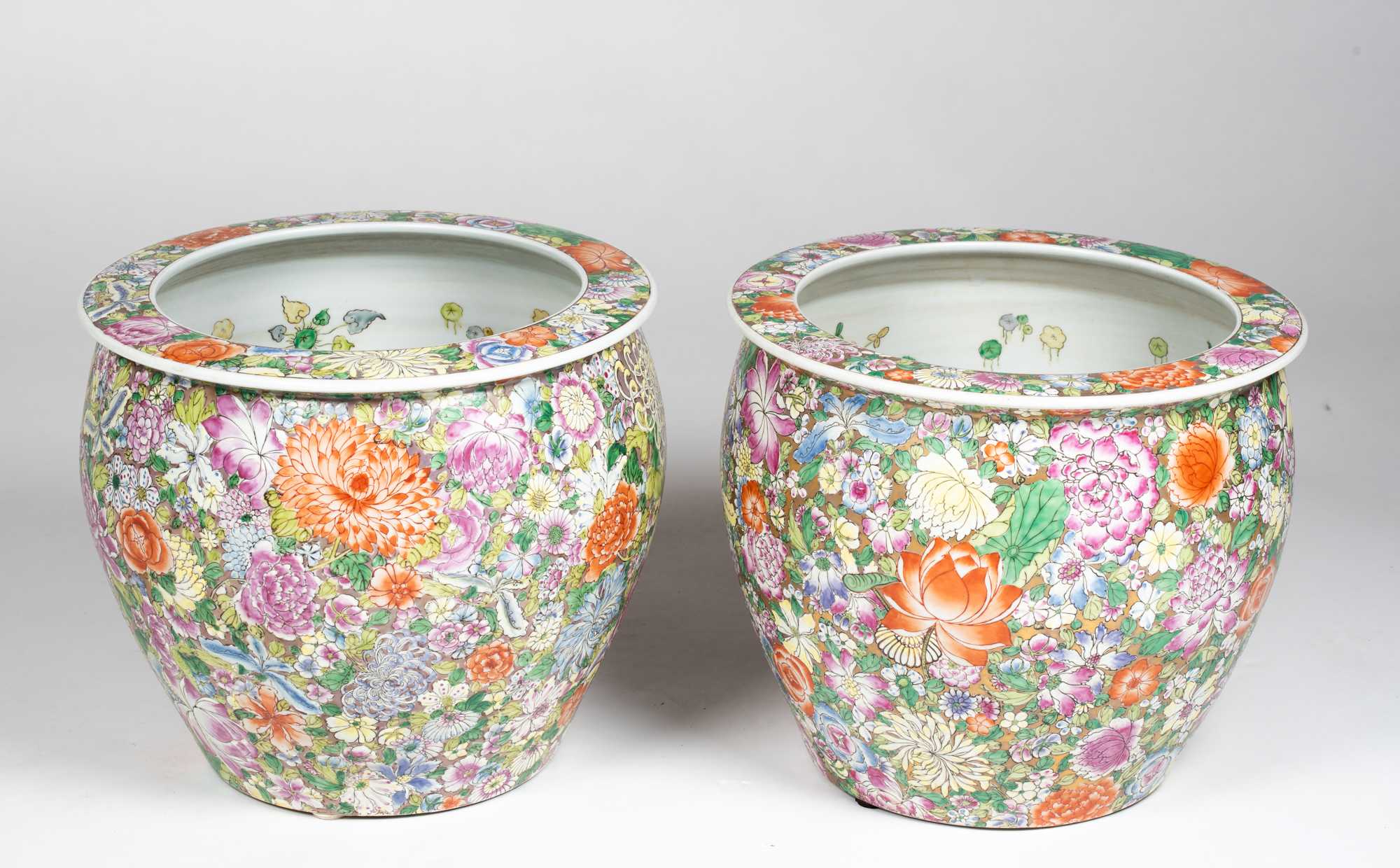 Pair of Chinese Porcelain Fishbowl Planters