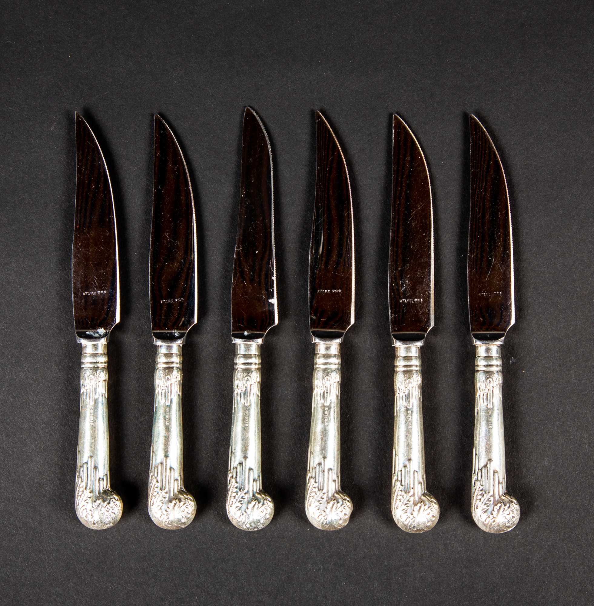 Six Pistol Grip Sterling Handle Fruit Knives